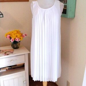 Lands' End White Knife Pleated Dressy Dress